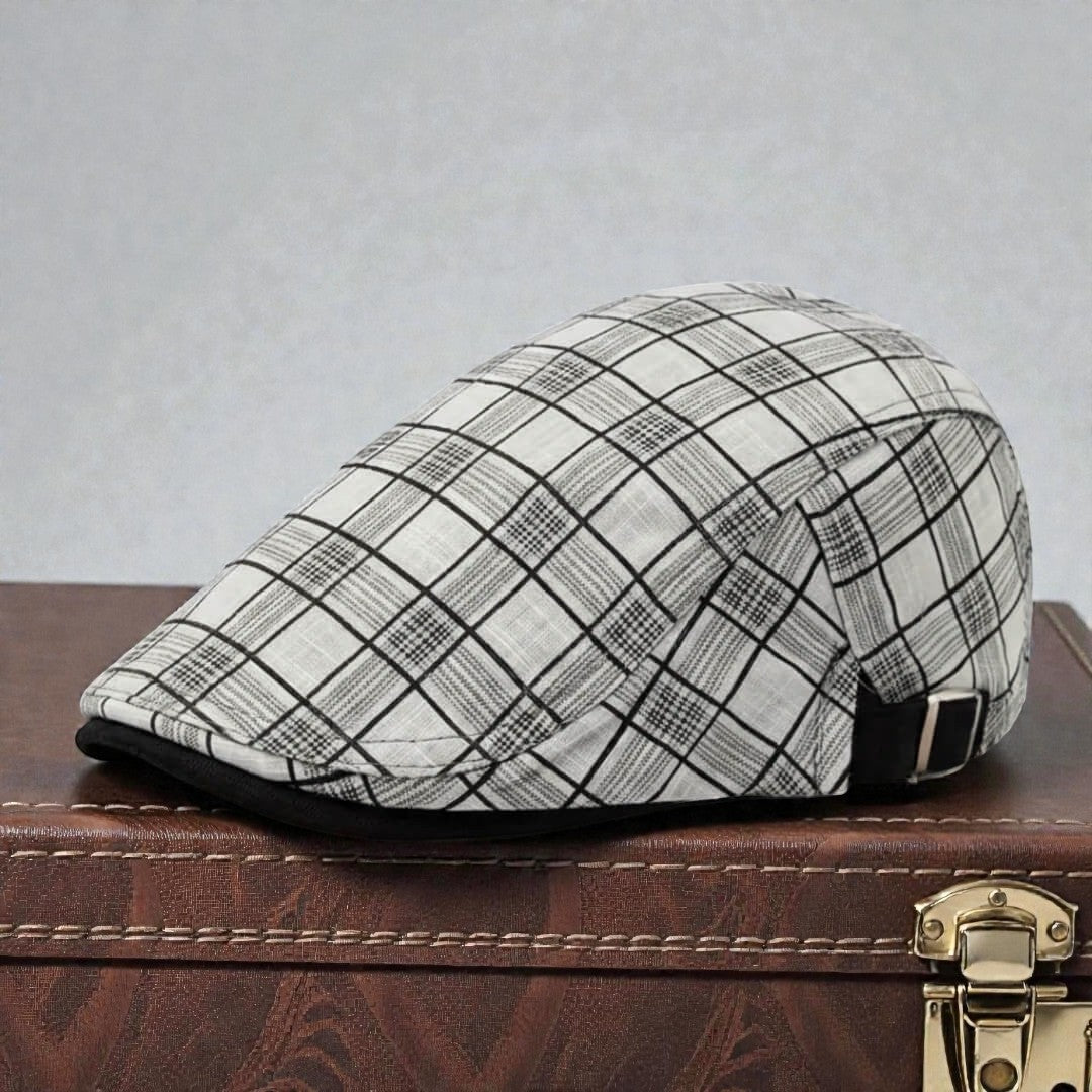 Linen-Cotton Plaid Flat Cap | CALRYN